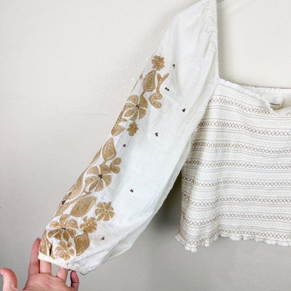 Anthropologie White and Gold Embroidered Blouse - Picture 4 of 7